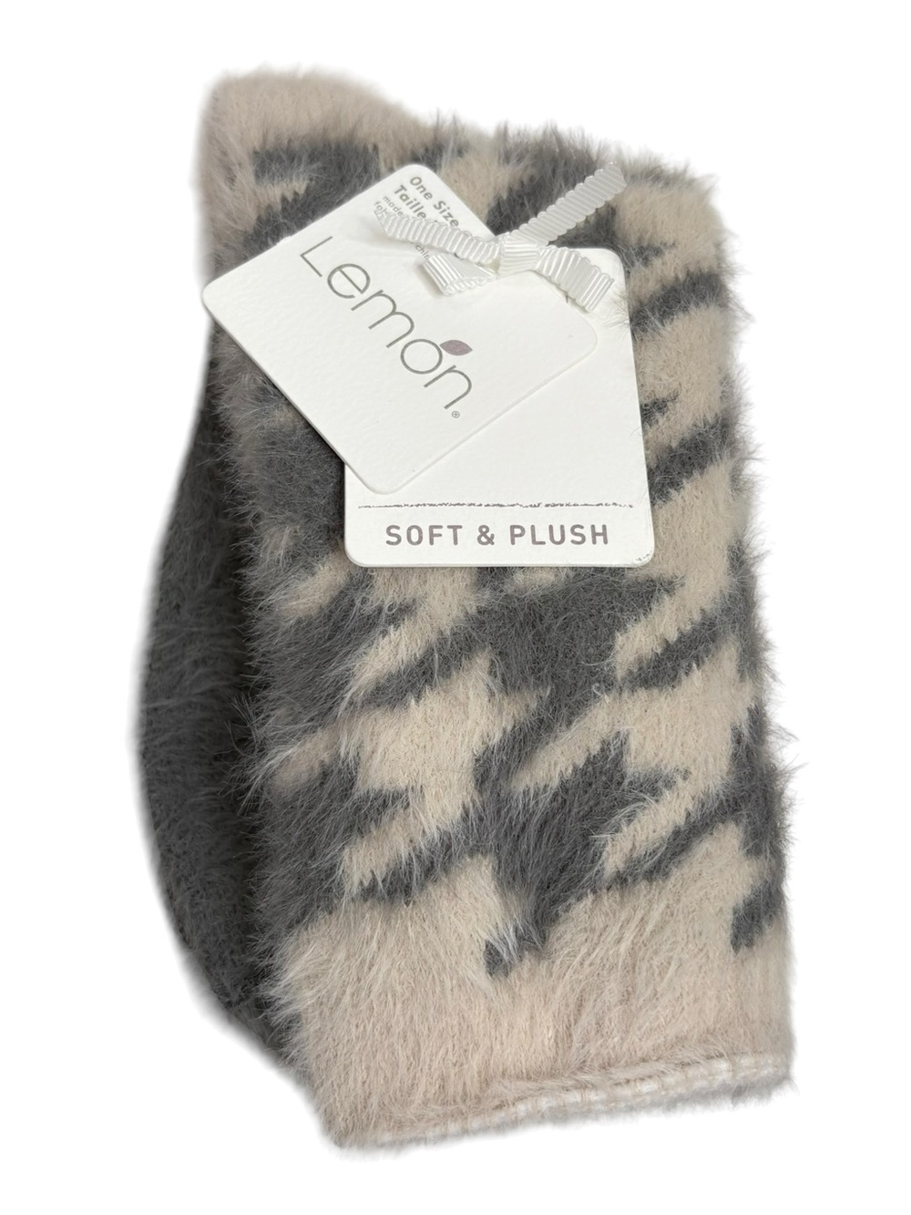 Lemon Soft & Plush Fuzzy Socks in Gray and Cream NWT